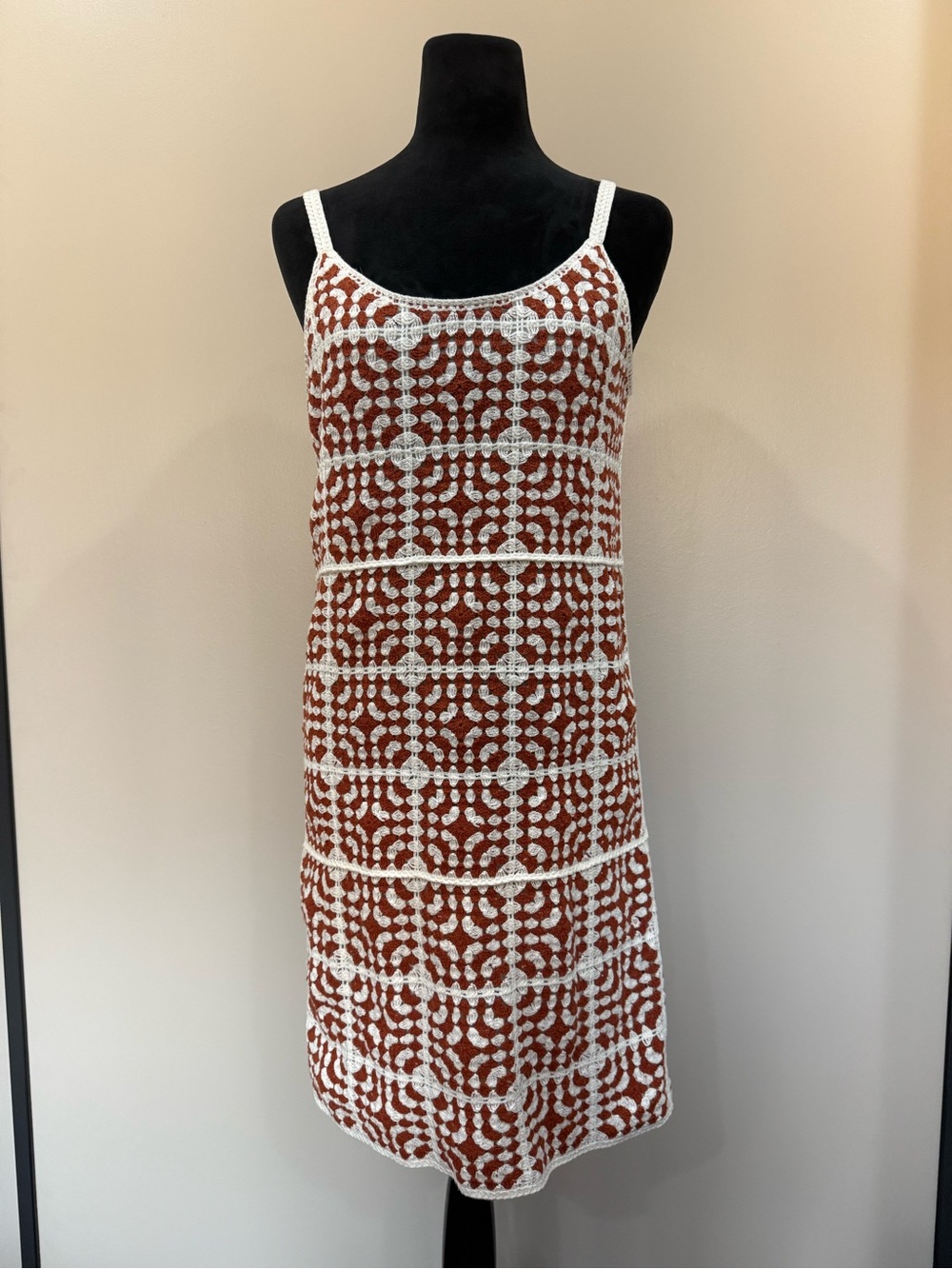 Willow & Wind Crochet Pattern Mini Dress Rust White Boho Festival